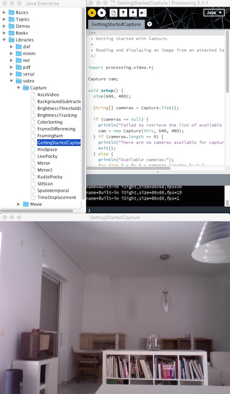 Screen of Capture Processing Library and image from camera. Courtesy of pibook.gr Created on September, 2015. License: Attribution-NonCommercial-ShareAlike 2.0