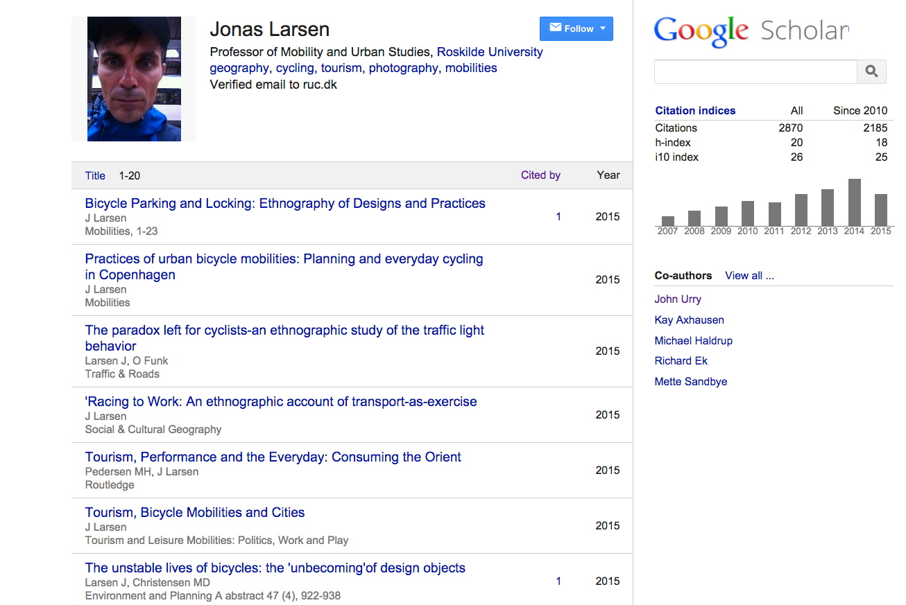 Results screen for search by author name: Jonas Larsen profile on Google Scholar. Created on September, 2015. Courtesy of pibook.gr License: Attribution-NonCommercial-ShareAlike 2.0