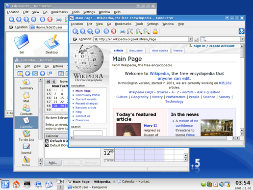 Screenshot of KDE 3.5, KDE development team - Wikipedia - Creative Commons Attribution ShareAlike 3.0