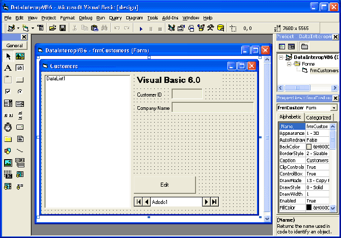 Screenshot of Visual Basic Form Design.This image is a copyrighted screen shot of a commercially-released computer software product of Microsoft Corporation. "Used with permission from Microsoft." (https://www.microsoft.com/en-us/legal/intellectualproperty/trademarks/usage/default.aspx )