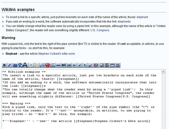 Compare what's been typed into the edit box (bottom) to what's in the preview portion of the page (top).Courtesy of Wikipedia.Creative Commons Attribution.